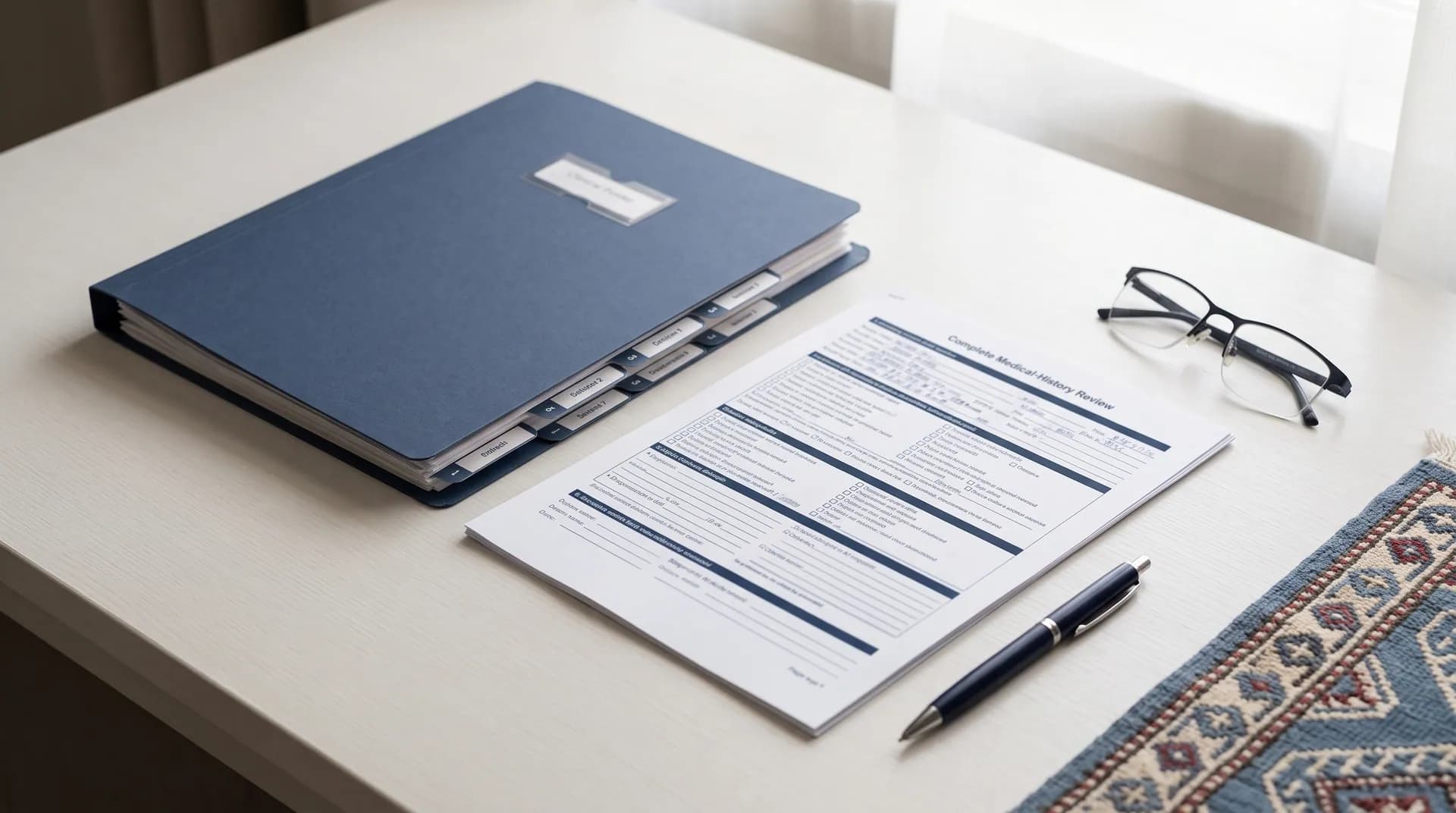A secure finished health-history folder and private questionnaire.