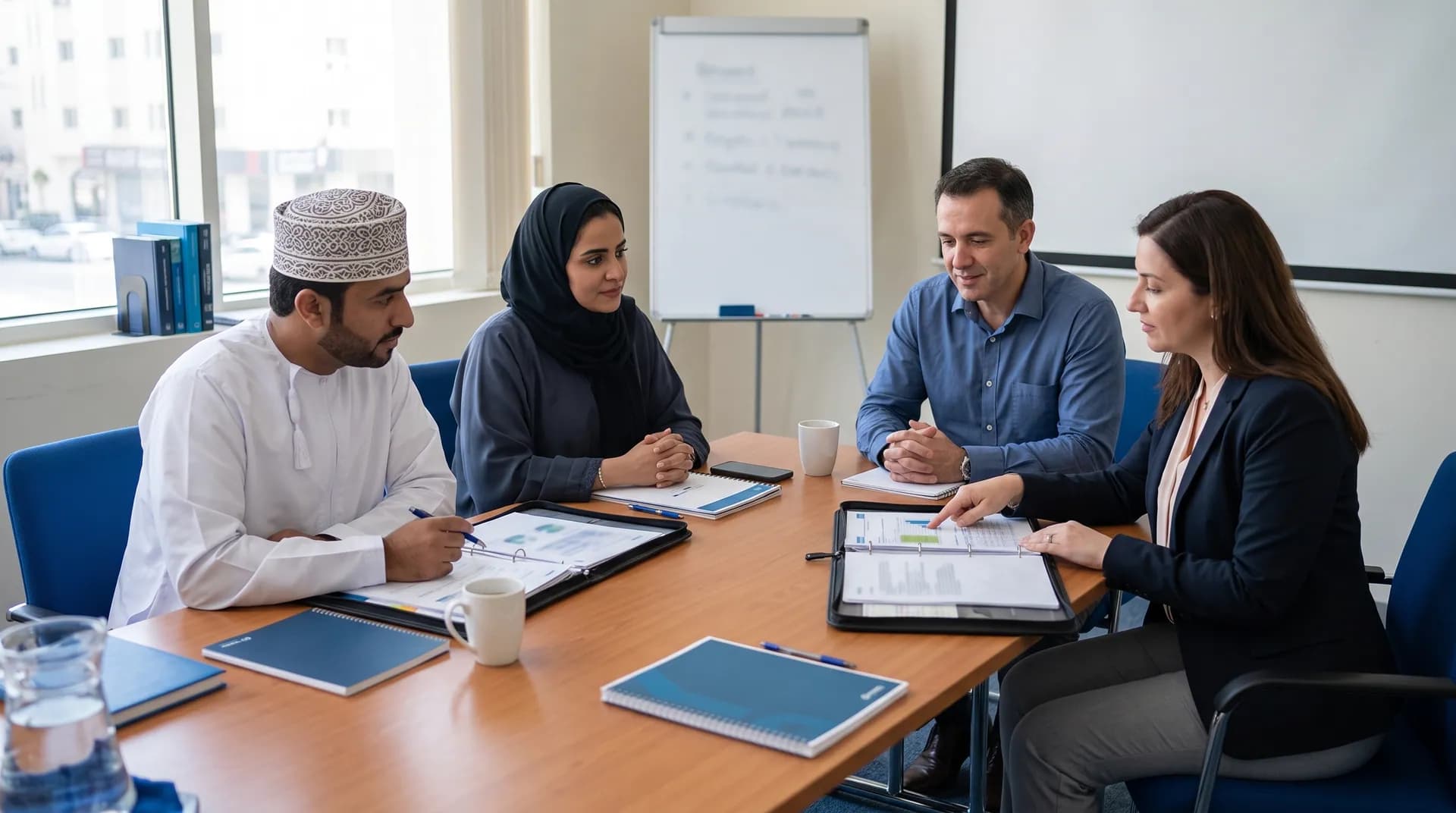Omani patients and professionals coordinating medical-travel responsibilities.